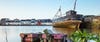 Small fishing boat moored in the Galway harbour